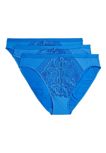 Marks & Spencer 3Er-Pack Amelia Slips Mit Hoch Ausgeschnittenem Bein Und Spitze Damen Blau-Mix UK 16 (EU 44) von Marks & Spencer
