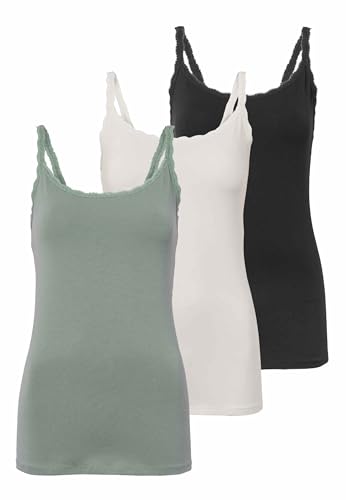 Marks & Spencer 3Er-Pack Unterhemden Mit Spitzenbesatz Und Hohem Baumwollanteil Damen Grün Mix Uk 16 (Eu 44) von Marks & Spencer