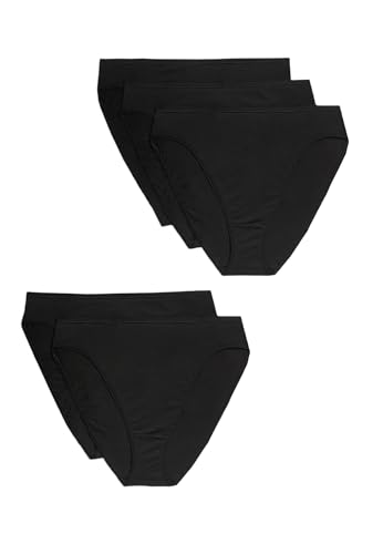 Marks & Spencer 5Er-Pack Hoch Geschnittene Slips Aus Baumwolle Und Modal Mit Hoch Ausgeschnittenem Bein Damen Schwarz UK 12 (EU 40) von Marks & Spencer