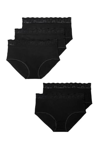 Marks & Spencer 5Er-Pack Taillenslips Aus Baumwolle Und Lycra® Mit Spitze Damen Schwarz UK 26 (EU 54) von Marks & Spencer