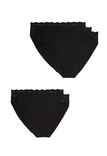 Marks & Spencer 5Er-Pack Unterhosen Aus Baumwolle Mit Lycra® Und Spitze Damen Schwarz UK 22 (EU 50) von Marks & Spencer
