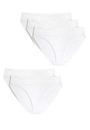 Marks & Spencer 5Er-Pack Unterhosen Aus Baumwolle Mit Lycra® Und Spitze Damen Weiss UK 24 (EU 52) von Marks & Spencer