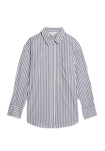 Marks & Spencer Gestreiftes Hemd Aus Reiner Baumwolle Mit Kragen Damen Blau-Mix UK 18 (EU 46) von Marks & Spencer