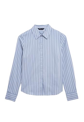 Marks & Spencer Gestreiftes Hemd Mit Hohem Baumwollanteil In Eng Anliegender Passform Damen Blau-Mix UK 18 (EU 46) von Marks & Spencer
