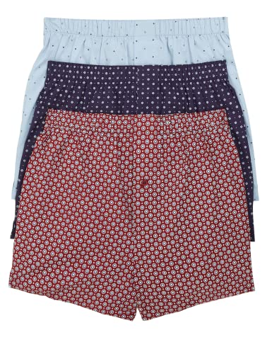 Marks & Spencer Herren 3 gemusterte Reiner Baumwolle Boxershorts, Blau-Mix, XL (3er Pack) von Marks & Spencer