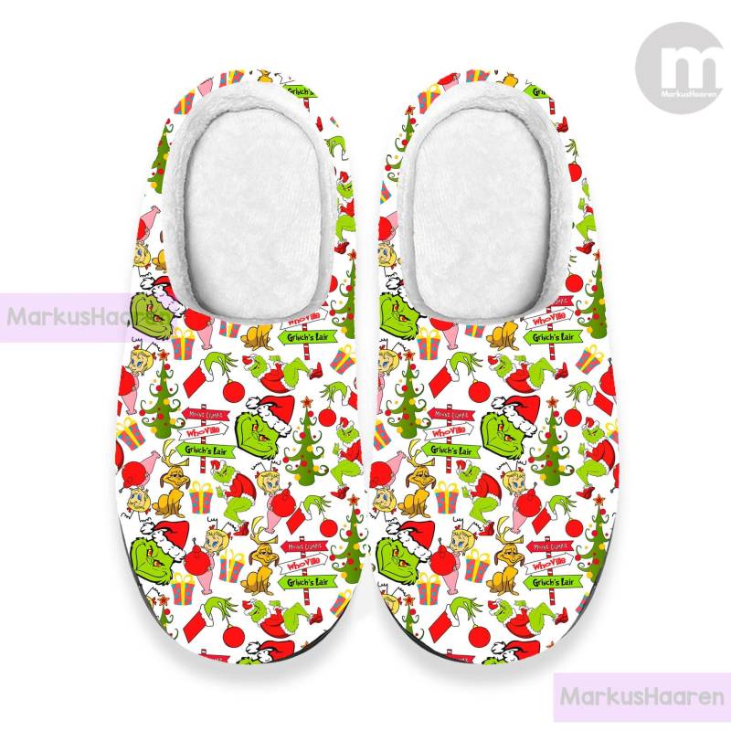 Personalisierte Grinch Weihnachten 3D All Over Printed Pantoffel, Benutzerdefinierte Gummipantoffel, Winter-Hausschuh, Baumwollhausschuh von MarkusHaaren
