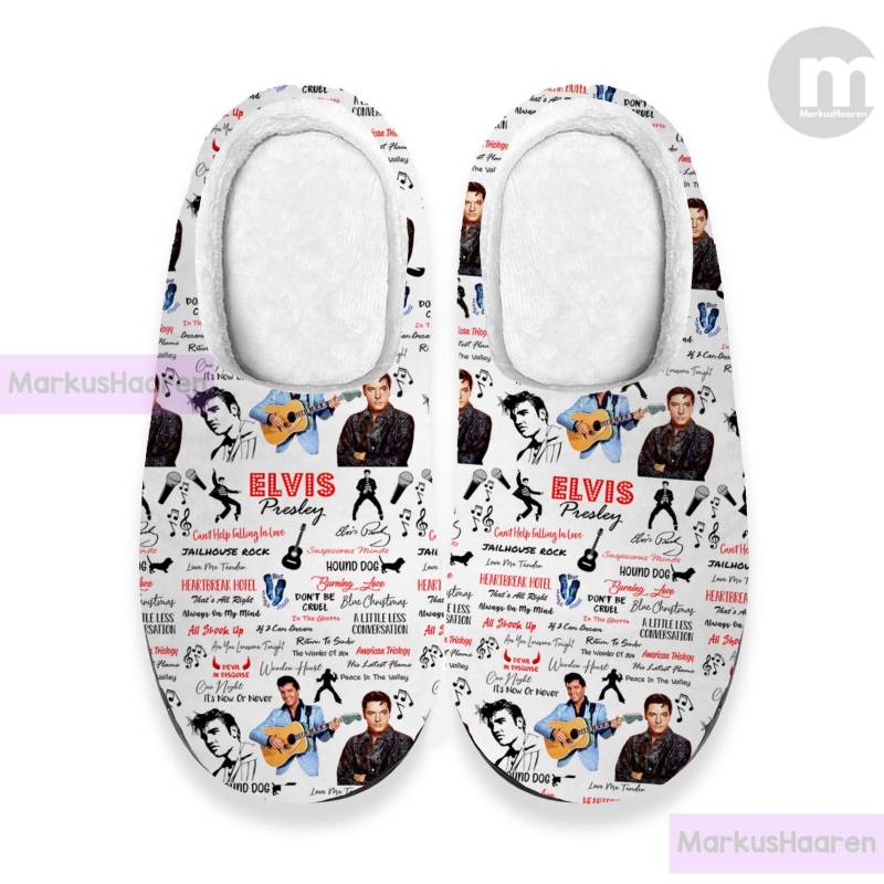 Personalisierte Name Elvis Presley 3D All Over Print Slipper, Benutzerdefinierte Gummi Winter Baumwollpantoffel, Weihnachtspantoffeln von MarkusHaaren