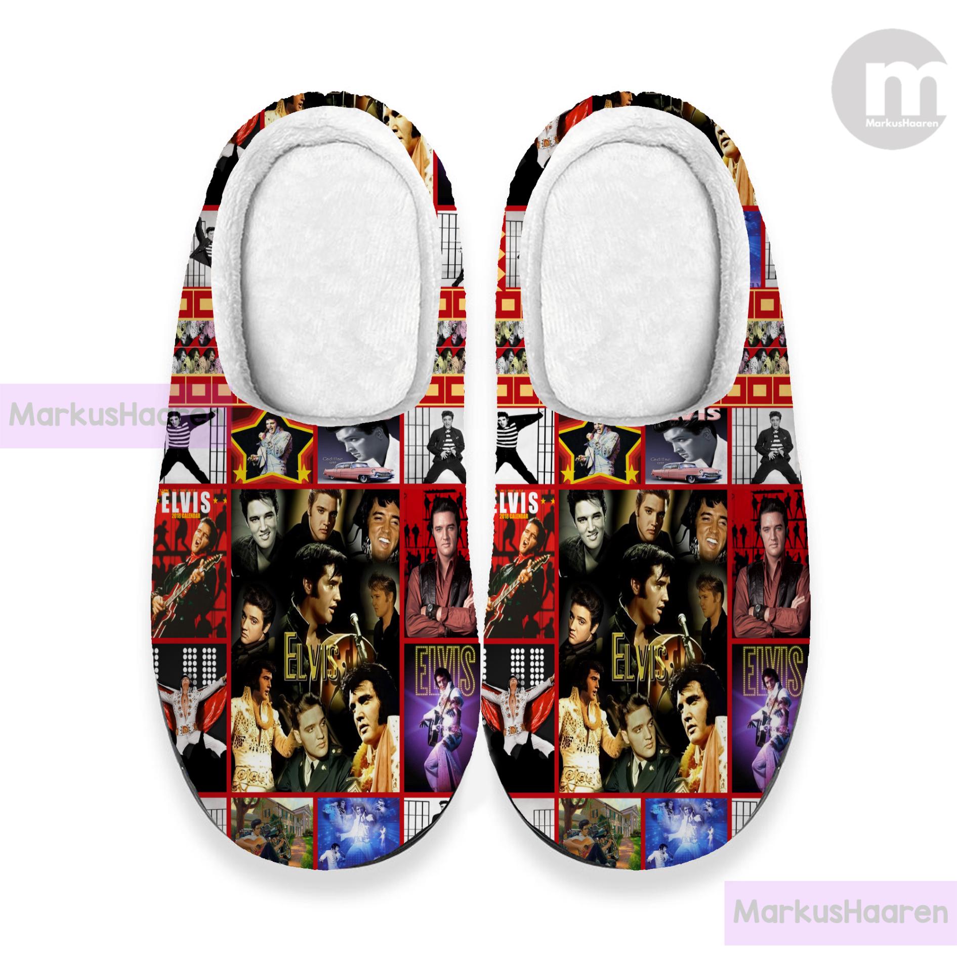 Personalisierte Name Elvis Presley 3D All Over Print Slipper, Benutzerdefinierte Gummipantoff, Winter Indoor Baumwollpantoffel, Weihnachtshausschuhe von MarkusHaaren