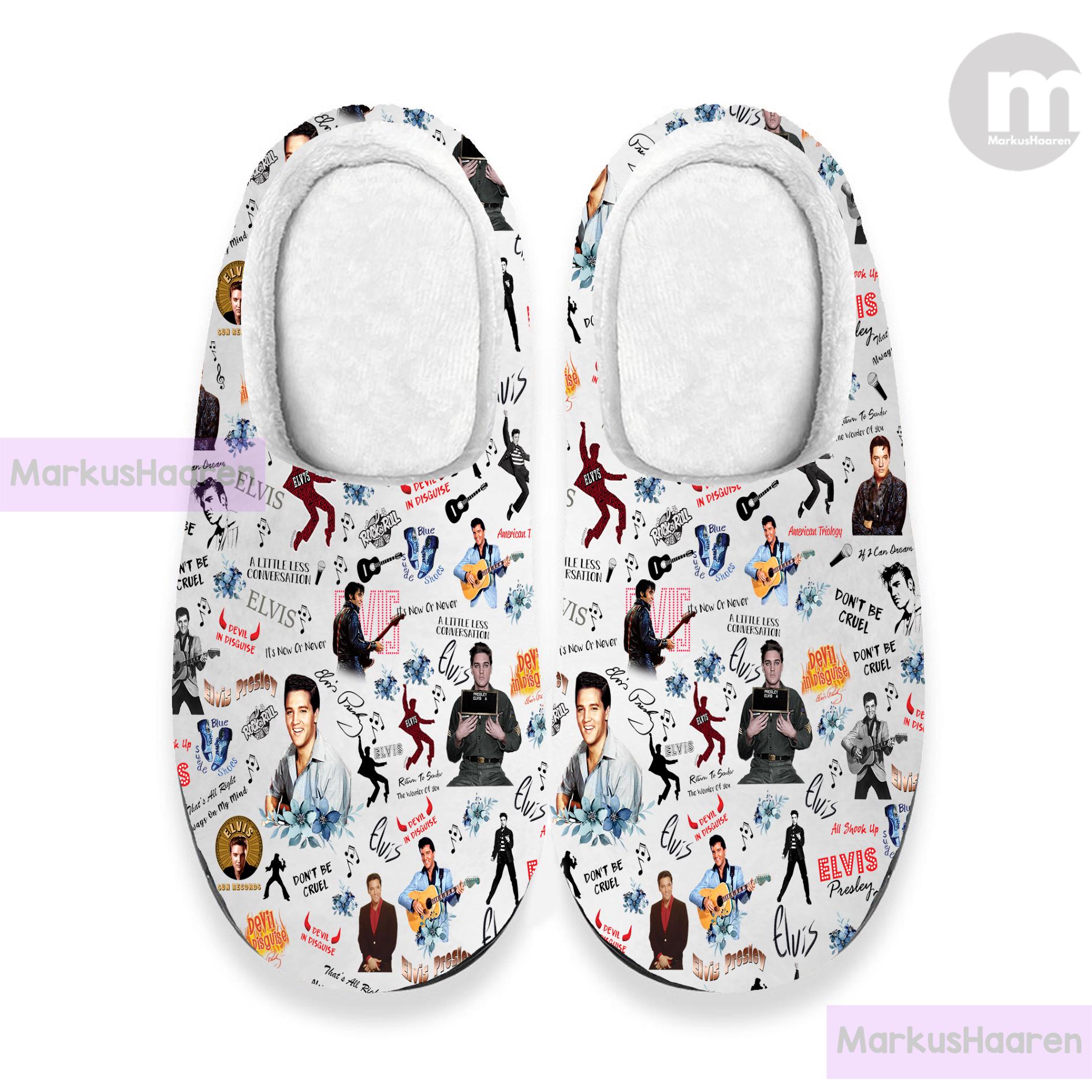 Personalisierte Name Elvis Presley 3D All Over Print Slipper, Winter Hausschuhe, Weihnachtshausschuhe, Benutzerdefinierte Rubber Cotton Slipper von MarkusHaaren
