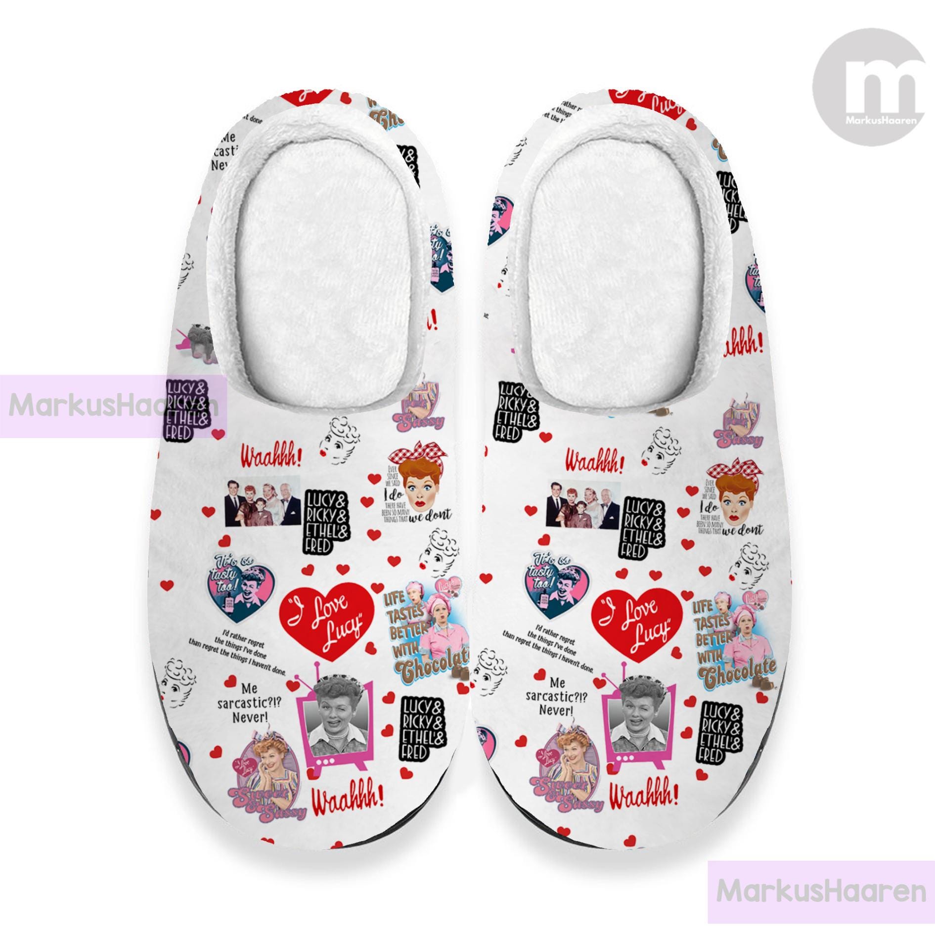 Personalisierte Name Ich Liebe Lucy Sitcom 3D All Over Print Slipper, Winter Benutzerdefinierte Rubber Cotton Christmas Slipper von MarkusHaaren
