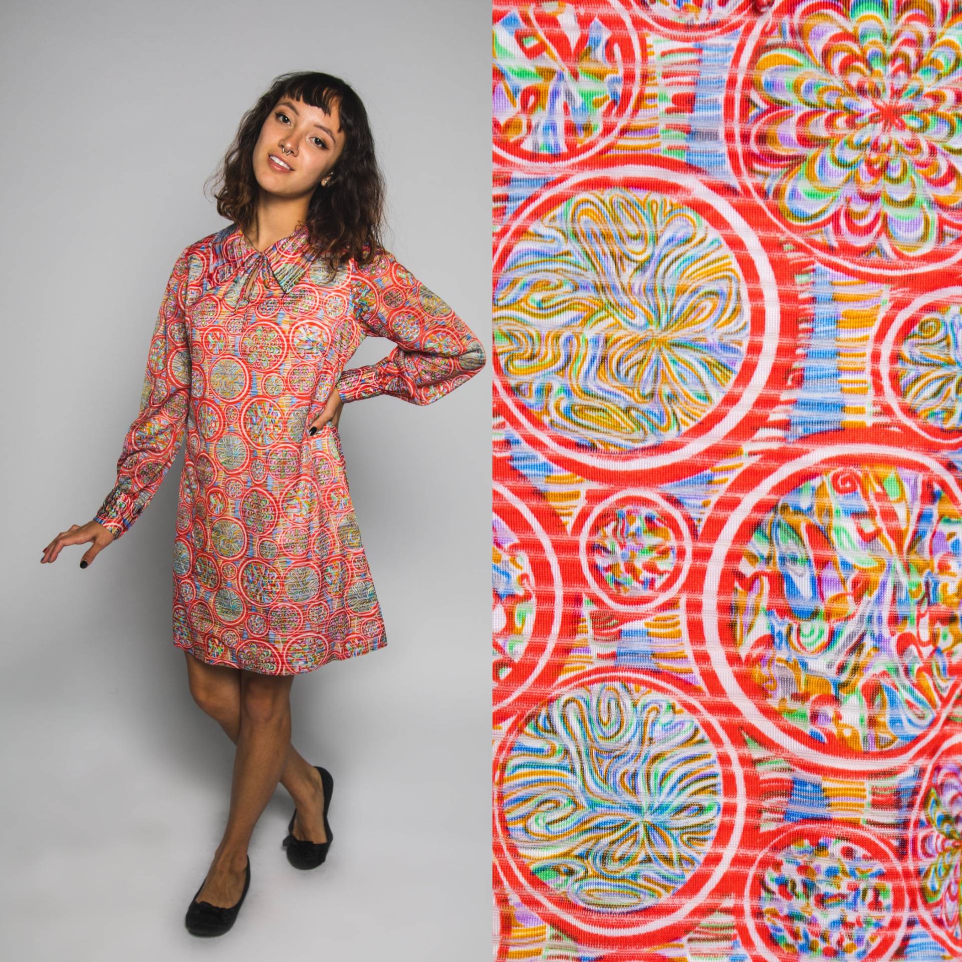 60Er Rot Babydoll Psychedelisch Marmor Print Kleid - Medium Large von MarlaStore