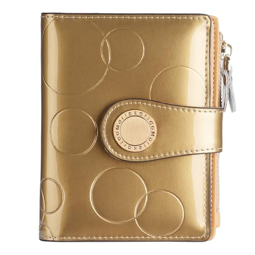 Marlekarida Modische Damen-Geldbörse aus echtem Leder, mehrere Kartenfächer, kurzer dreifach gefalteter Stil, Reißverschluss und Schnappverschluss, RFID-Abschirmung, Kreditkartenclip, faltbare von Marlekarida