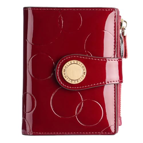 Marlekarida Modische Damen-Geldbörse aus echtem Leder, mehrere Kartenfächer, kurzer dreifach gefalteter Stil, Reißverschluss und Schnappverschluss, RFID-Abschirmung, Kreditkartenclip, faltbare von Marlekarida