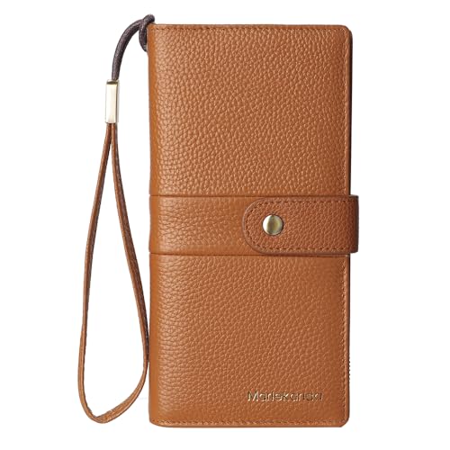 Modische Damengeldbörse aus Leder, 20 Kartenfächer, 4 Spiegelfenster, 3 Geldscheinfächer, Reißverschluss-Schnappverschluss, RFID-Abschirmung Schutz, Kreditkartenclip, lange Geldbörse mit Handschlaufe von Marlekarida