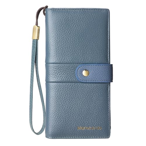 Modische Damengeldbörse aus Leder, 20 Kartenfächer, 4 Spiegelfenster, 3 Geldscheinfächer, Reißverschluss-Schnappverschluss, RFID-Abschirmung Schutz, Kreditkartenclip, lange Geldbörse mit Handschlaufe von Marlekarida