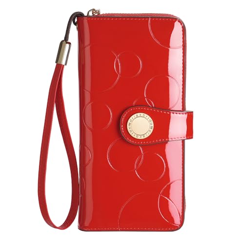 Modische Damengeldbörse aus Leder, große Kapazität mit mehreren Kartenfächern, Reißverschluss und Schnappverschluss, RFID-geschirmtes Kreditkartenetui zum Schutz, lange Geldbörse mit von Marlekarida