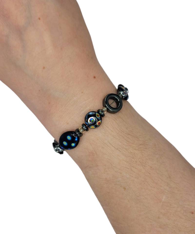 Handgefertigte Schwarz Aurora Borealis Perlen Armband - Chunky Hämatit Schleifen Bunter Modeschmuck von MarletteLLC