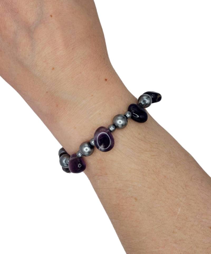Handgemachte Amethyst Träne Armband Chunky Grau Perlen Schmuck von MarletteLLC