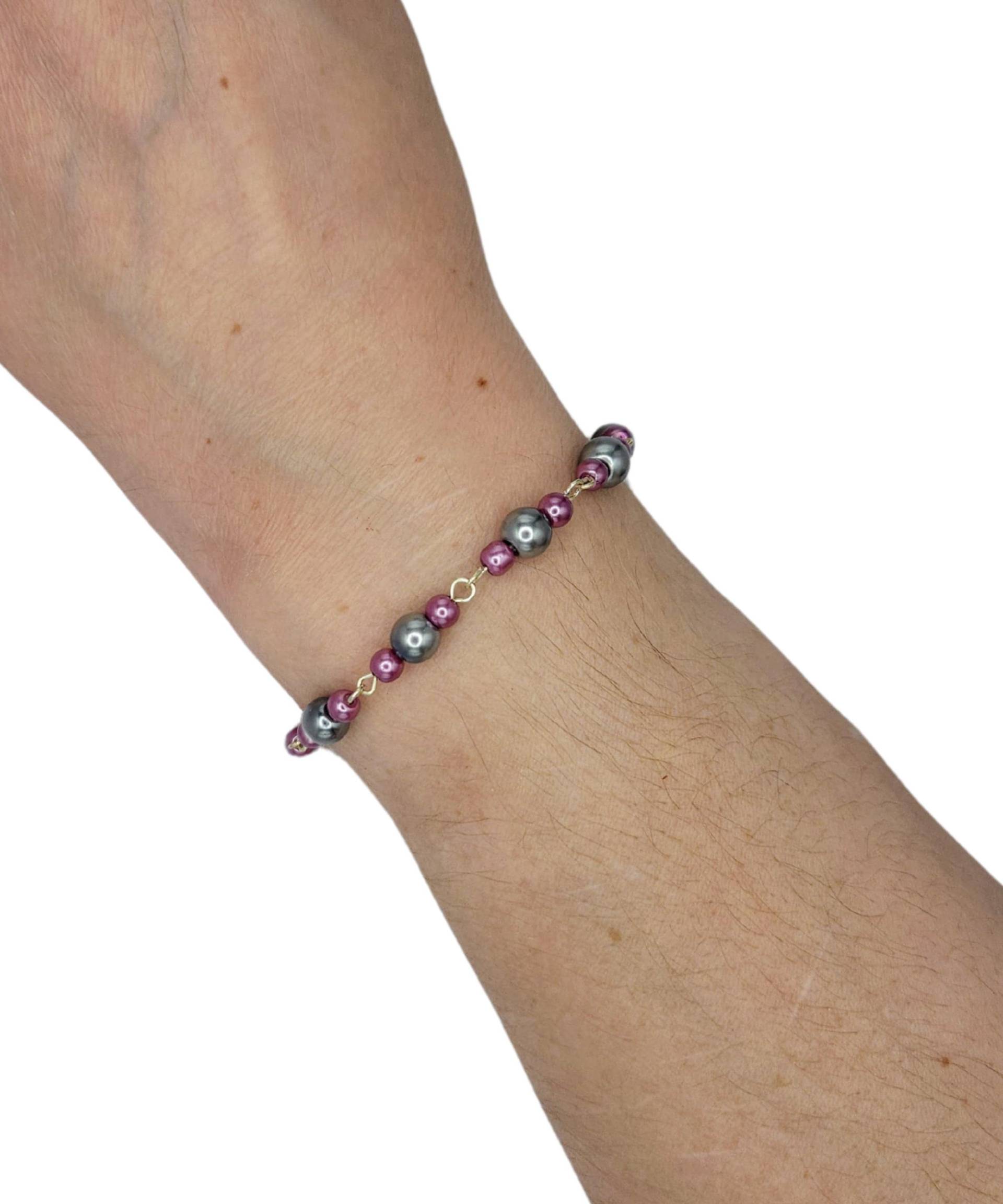 Handgemachte Mauve & Grau Perlen Armband Silber Kettelstift Handgemachte Mauve & Grau Perlen Armband Silber Kettelstift von MarletteLLC