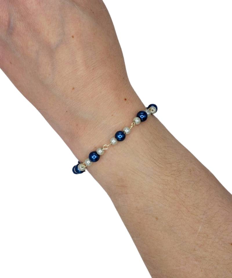 Handmade Silber & Marine Perle Perlen Armband - Elegante Eyepin Gliederkette Bunte Modeschmuck Handmade Silber & Marine Perle Perlen Armband - Elegante Eyepin Gliederkette Bunte Modeschmuck von MarletteLLC