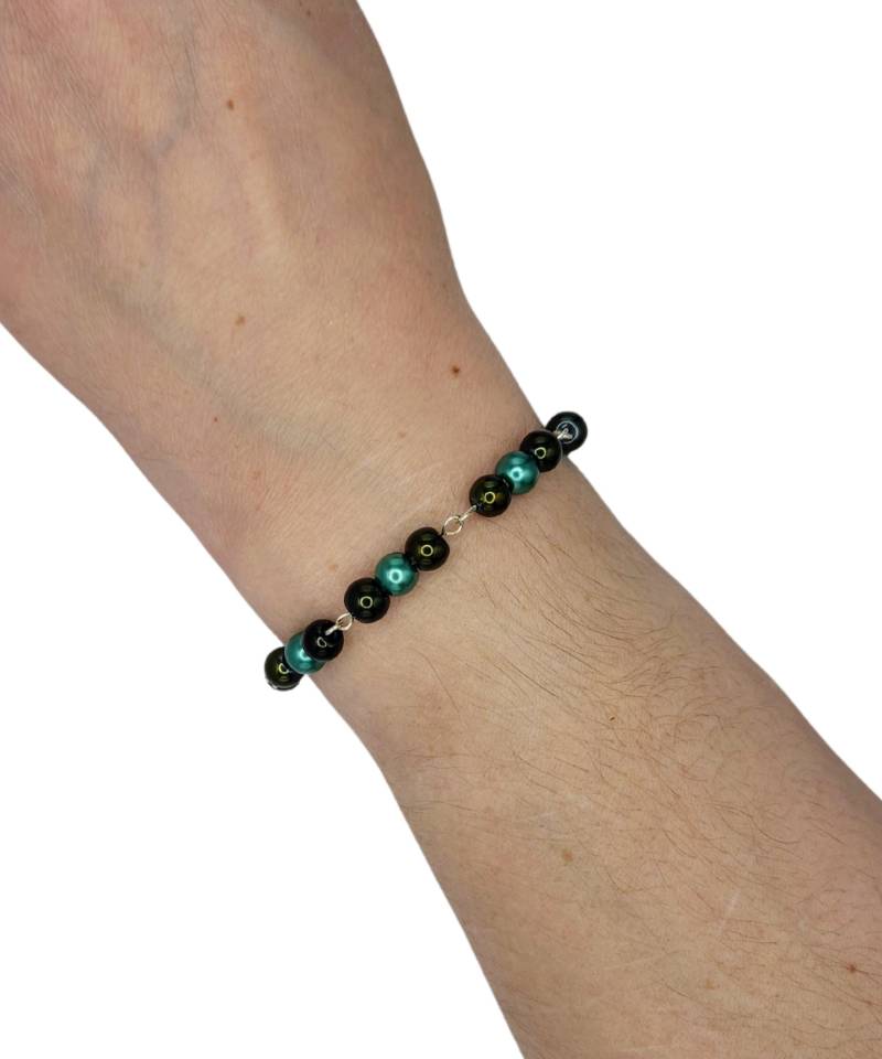 Petrol & Oliv Perlen Armband Silber Eyepin Kette, Handgemachter Schmuck Petrol & Oliv Perlen Armband Silber Eyepin Kette, Handgemachter Schmuck von MarletteLLC
