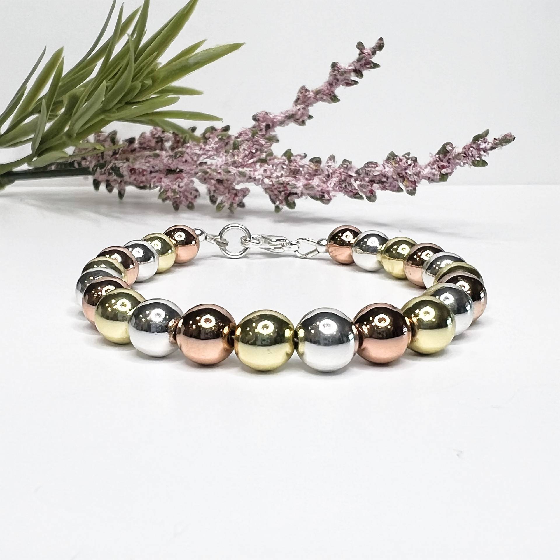 Tricolor Perlenarmband, Mixed Metal Armband, Multi Hämatit Fußkettchen, Silber, Gold, Roségold, Zweifarbig von MarleyGraceJewelry