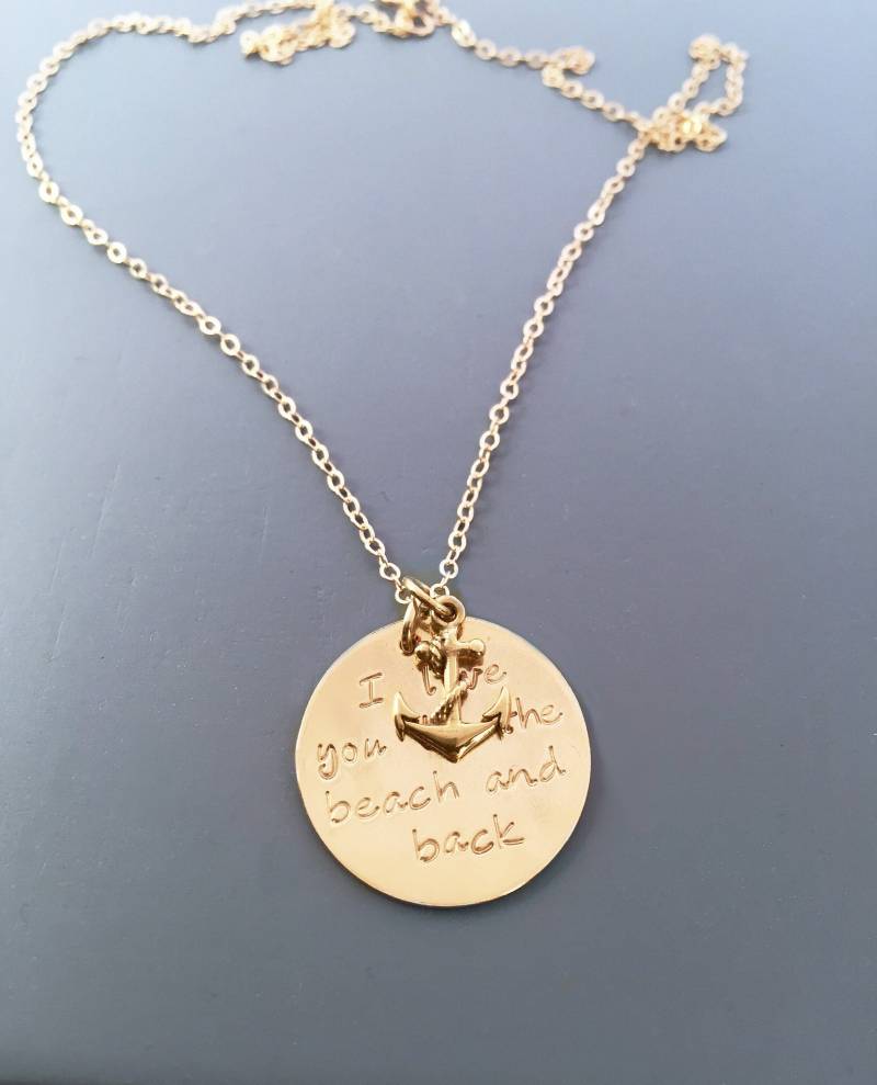 Ich Liebe Dich Bis Zum Strand Und Zurück Goldene Halskette Whale Tail Anchor Starfish von MarleyJaneDotCom