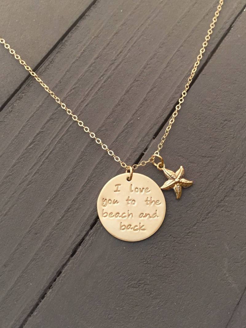 Ich Liebe Dich Bis Zum Strand Und Zurück Goldene Halskette Whale Tail Anchor Starfish von MarleyJaneDotCom