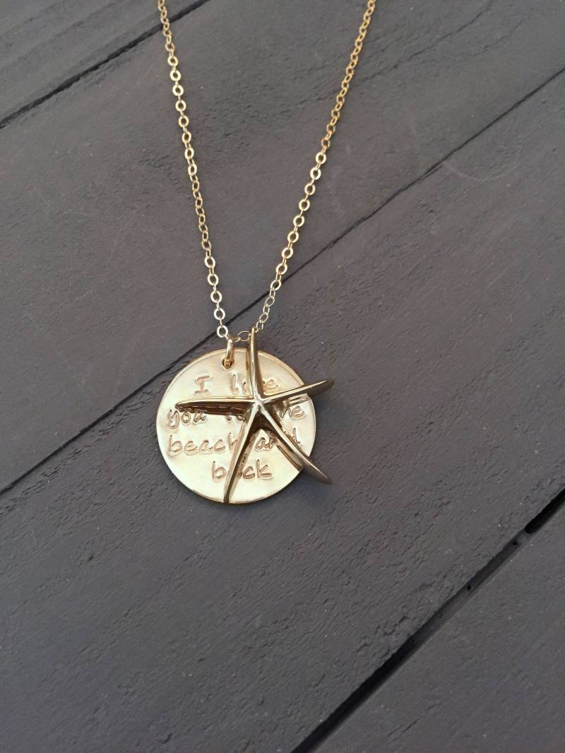 Ich Liebe Dich Bis Zum Strand Und Zurück Goldene Halskette Whale Tail Anchor Starfish von MarleyJaneDotCom