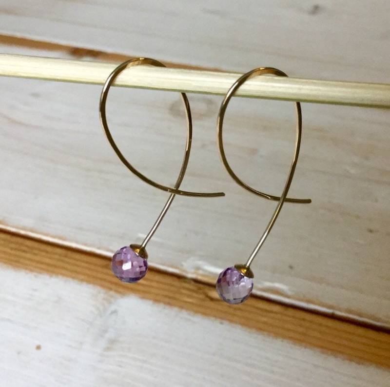 Amethyst Tropfen Ohrringe, Gelbgold Ohrringe Mit Facettierten Perlen, 9Ct Edelstein Perle von MarliesWhite