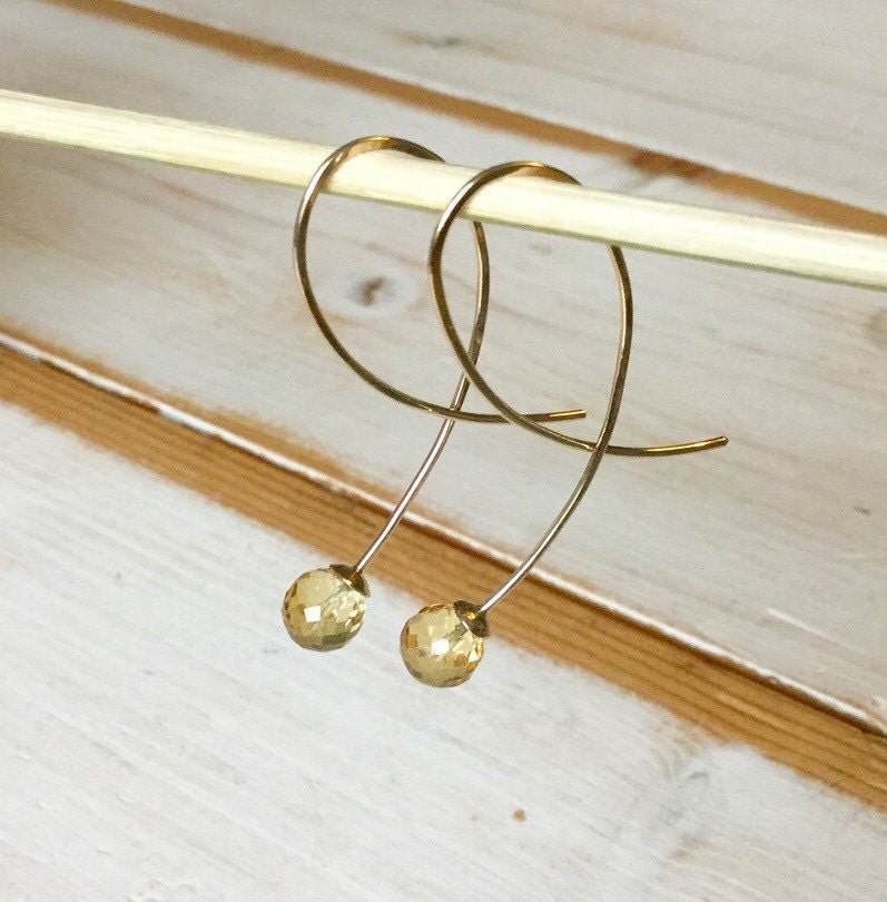 Citrin Tropfen Ohrringe, Gelbgold Ohrringe Mit Facettierten Perlen, 9Ct Edelstein Perle von MarliesWhite