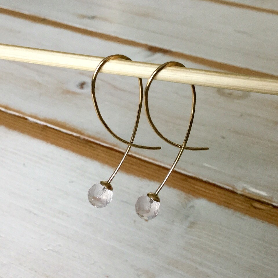 Rose Quarz Ohrringe, Gelbgold Tropfen Ohrringe Mit Facettierten Rosenquarz, 9Ct Edelstein Perle von MarliesWhite