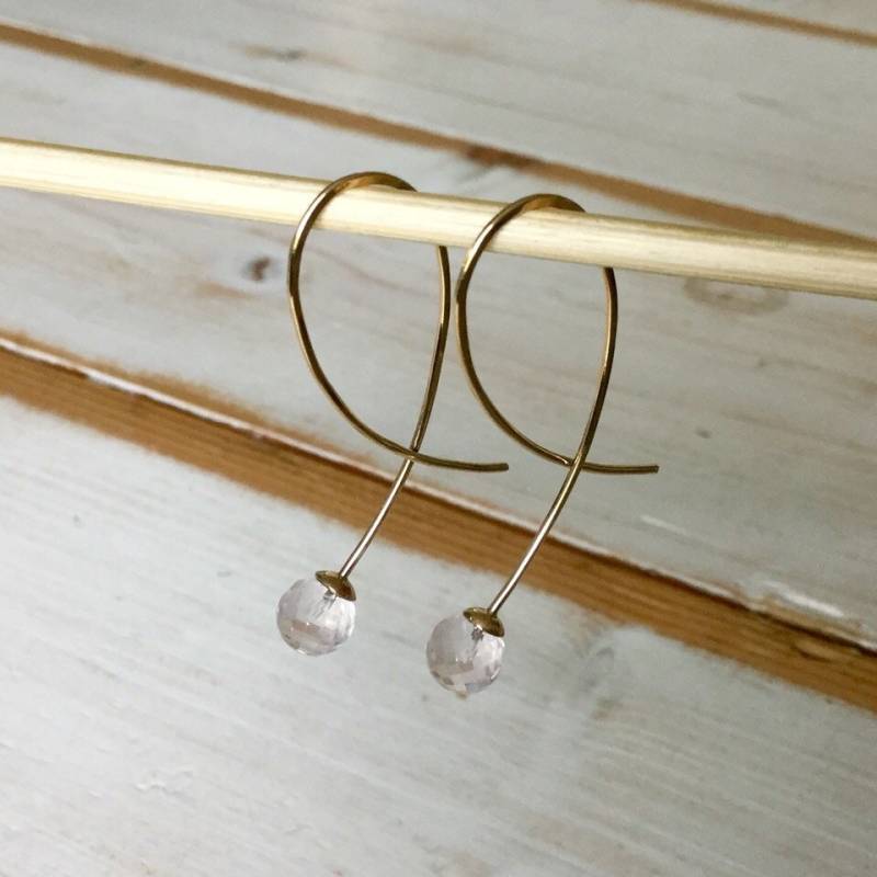 Rose Quarz Ohrringe, Gelbgold Tropfen Ohrringe Mit Facettierten Rosenquarz, 9Ct Edelstein Perle von MarliesWhite