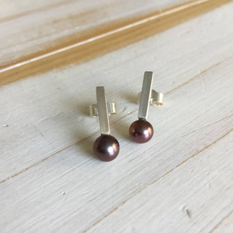 Schwarze Perle Ohrstecker, Schwarze Und Silber Ohrringe, Sterling Schwarzen Perlen Süßwasser Ohrringe von MarliesWhite