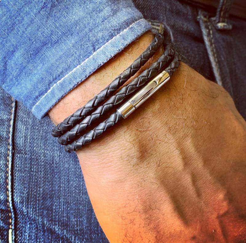 Echt Lederarmband Geflochten Aus Schwarzer 3 Mm Kordel Mit Hochwertigem Edelstahlverschluss von MarlinBirna