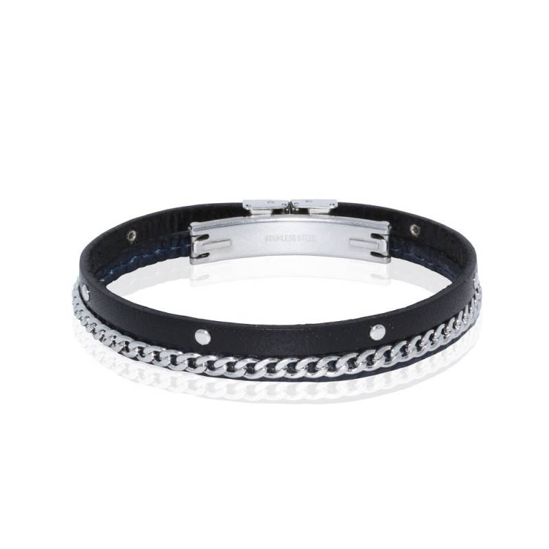 Herrenarmband Schwarz, Cognac Oder Mit Edelstahl Verschluss, Nieten Und Kette Im Lagenlook von MarlinBirna