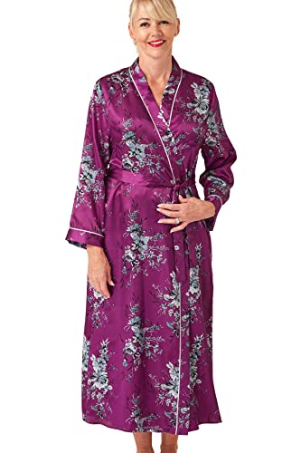 Marlon Damen Vara Piped Floral Printed Satin Long Robe Morgenmantel, Fuchsia, 14-16 von Marlon