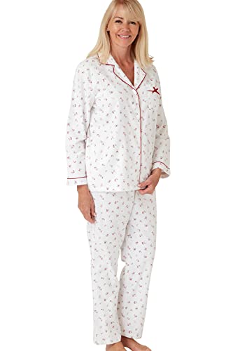 Marlon Damen Womens Blanche Printed Brushed Cotton Piped Revere Collar Pyjama Pyjamaset, Gewürzrot, 24-26 von Marlon