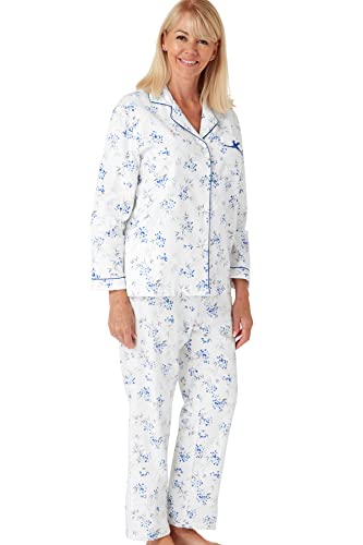 Marlon Damen Womens Blanche Printed Brushed Cotton Piped Revere Collar Pyjama Pyjamaset, Tilly Blue, 16-18 von Marlon