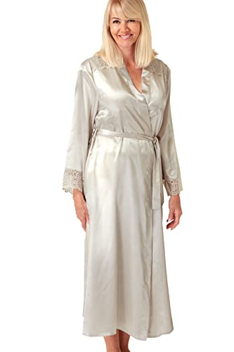 Marlon Damen Womens Elina Silky Satin & Floral Lace Robe Morgenmantel, Hellbeige, 14-16 von Marlon