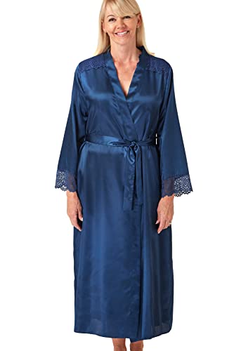 Marlon Damen Womens Elina Silky Satin & Floral Lace Robe Morgenmantel, ozeanblau, 18-20 von Marlon