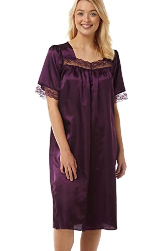 Marlon Klassisches Nachthemd für Damen, aus Satin und Spitze, Cherie, violett, Small von Marlon