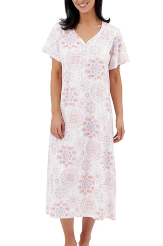 Marlon Linzi Langes Damen-Nachthemd aus weichem Jersey, Übergröße, mit Knöpfen, Pinke Fliese, 8-10 von Marlon