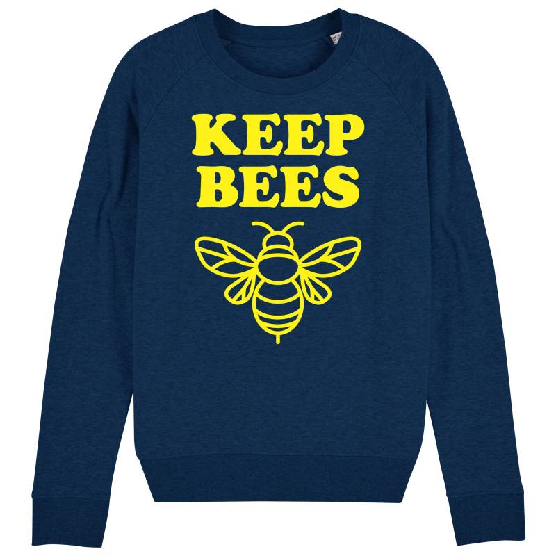 Halten Sie Bienen Damen Dunkel Heather Blau Sweatshirt Mit Luxus-Feel, Fluoreszierende Zitrone Flock Vinyl von MarmaladeSunClothing
