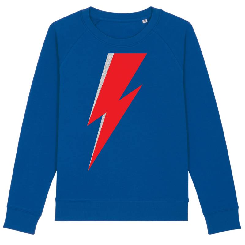 Majorelle Blau Damen Sweatshirt Mit Rot Und Silber Glitter Blitz Vinyl von MarmaladeSunClothing