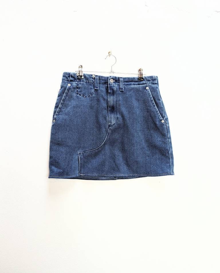Blauer Jeans Minirock Vintage Jeansrock Medium Denim Mini-Rock Edelstein Detailrock Damen Mini M von MarmaladeVintageCo