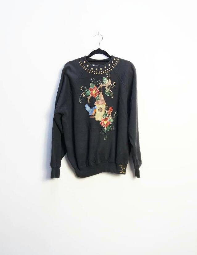 Weihnachten Sweatshirt Vintage Neuheit Pullover Schwarz Glitter Festliche Szene Hässliche Xmas von MarmaladeVintageCo