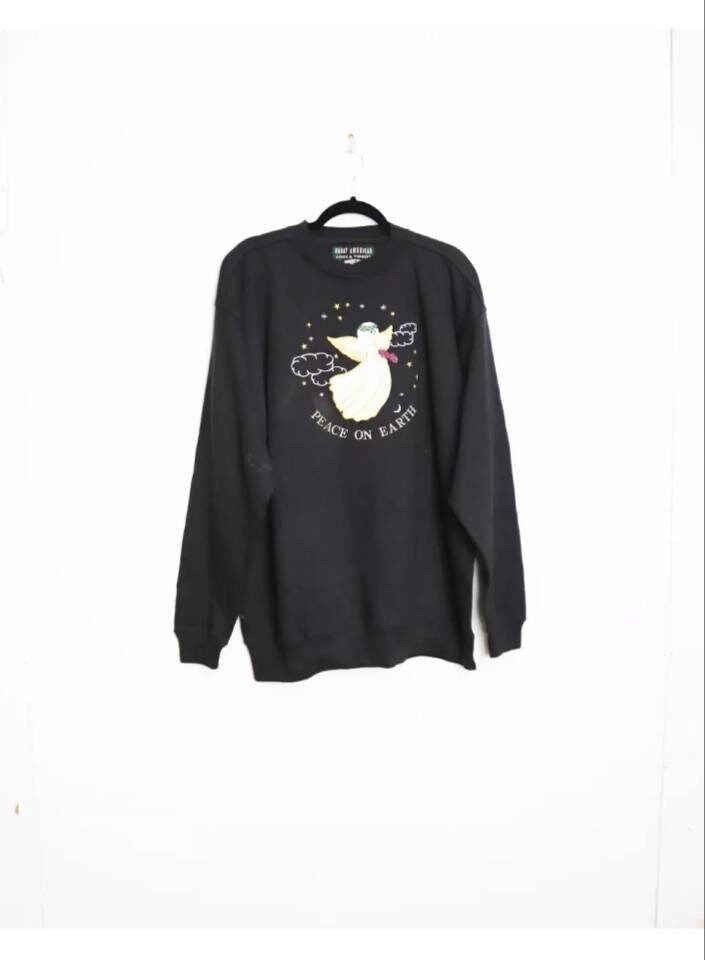 Weihnachtspullover Vintage Weihnachtsengel Sweatshirt Bestickt Engel L von MarmaladeVintageCo