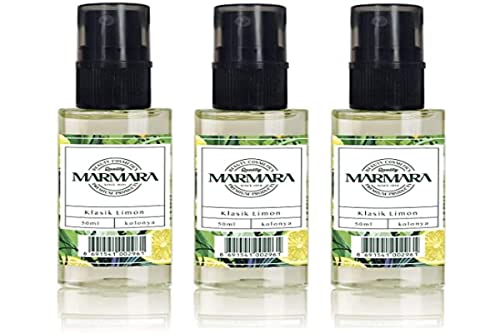 MARMARA Kolonya Zitrone Spray mini alkohol flaschen 3x50ml | Türkisches Duftwasser | Aftershave | türkisches handwasser | rasierwasser | Kölnisch Wasser Herren | Limon Kolonya | Eau de Cologne Lemon von Marmara