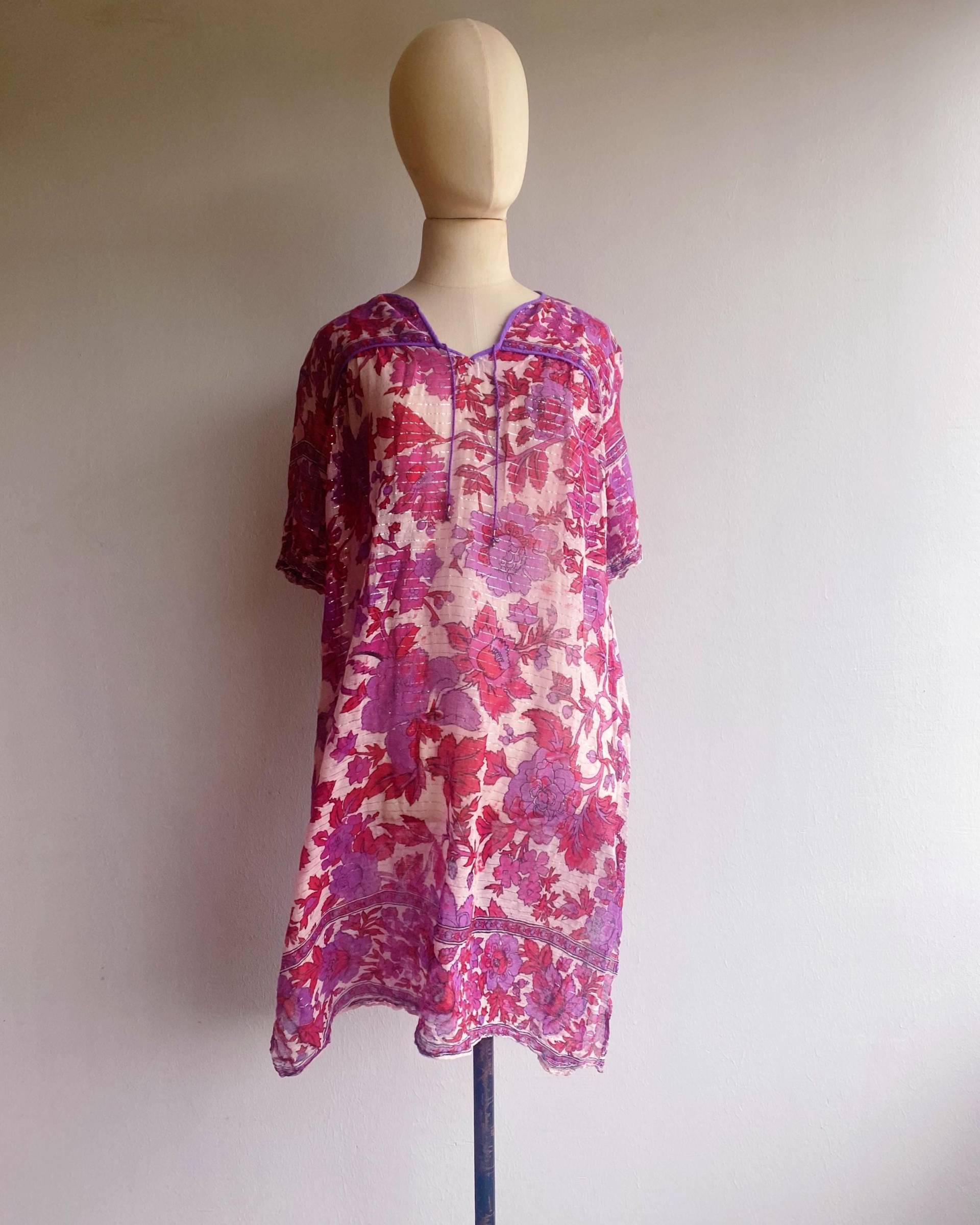 70Er Tunika Kleid Mit Lurexfäden Aus Baumwolle, Bis Größe L von MarmellataVNTG